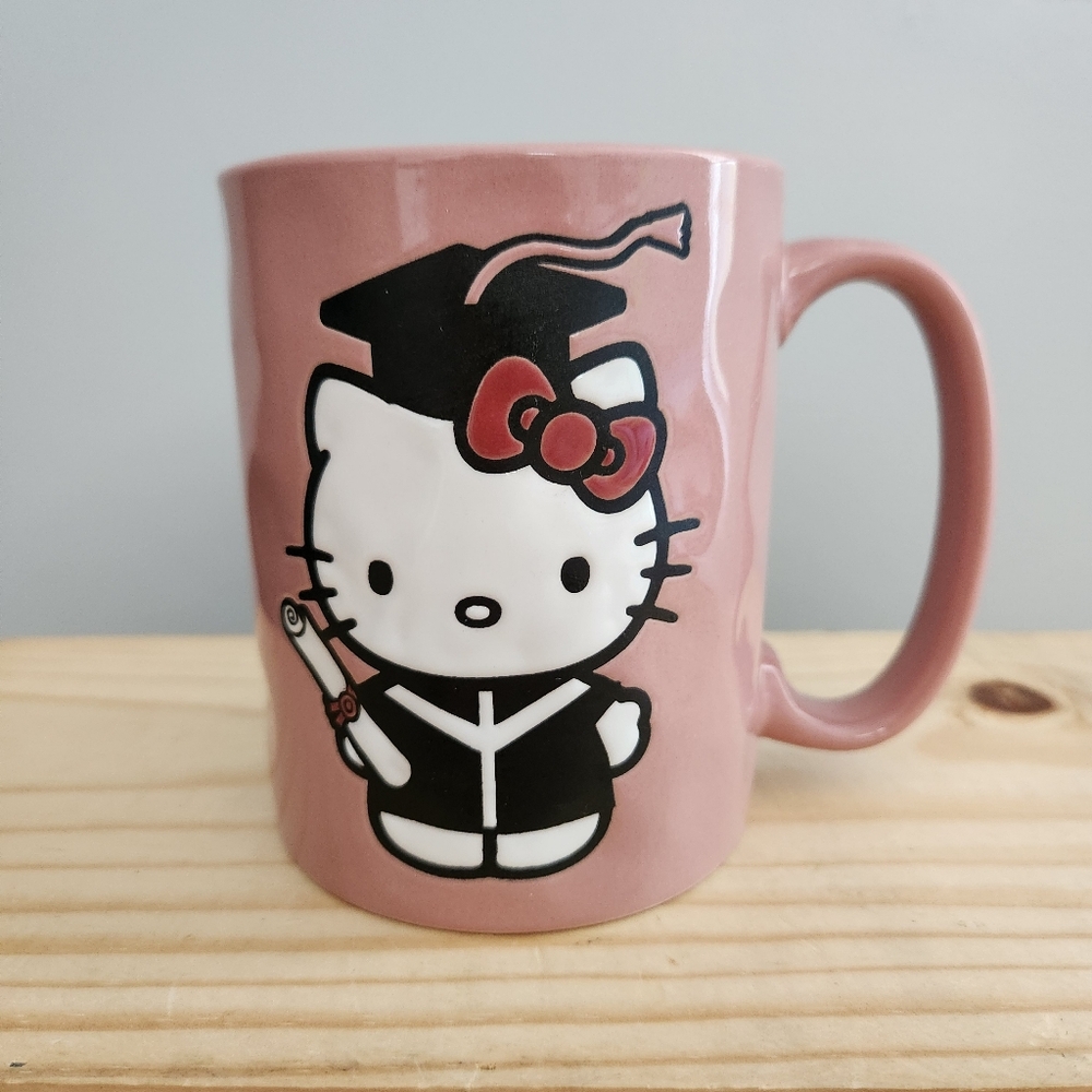Hello Kitty Graduate Graduation Diploma Cap and Gown Pink Mug -Double-sided NWOT